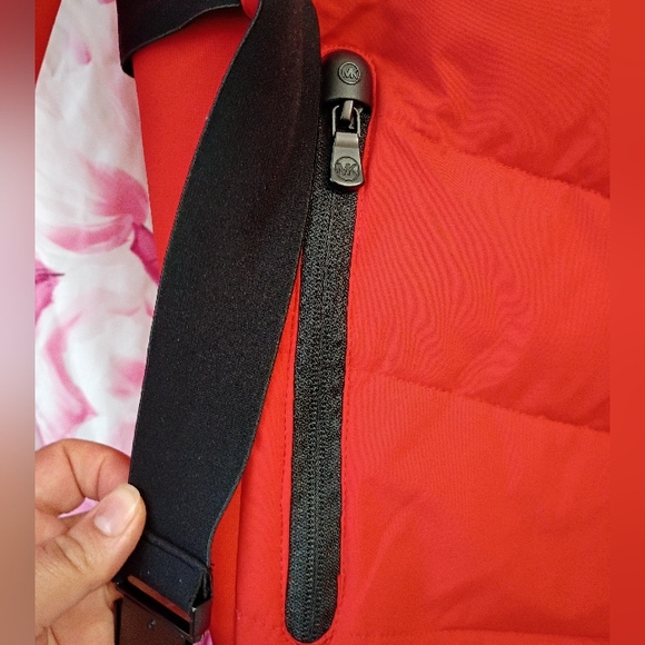 Michael Kors Red Coat Belted MK Designer Jacket  Black Fur Hood - Picture 7 of 16